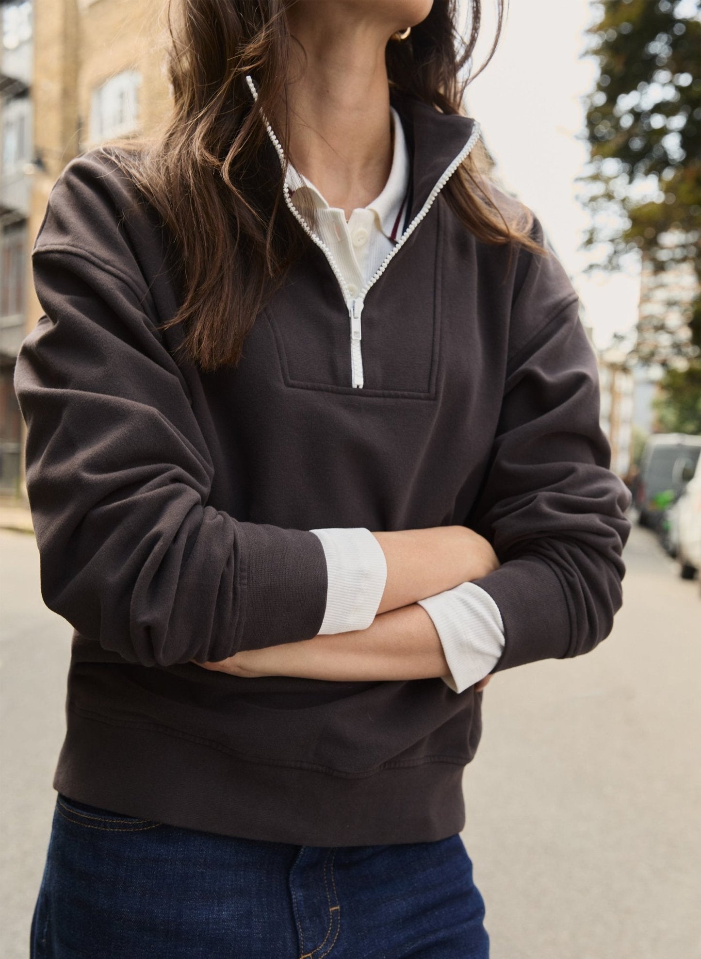Maddox Organic Cotton Half Zip Sweatshirt / Dark Chocolate