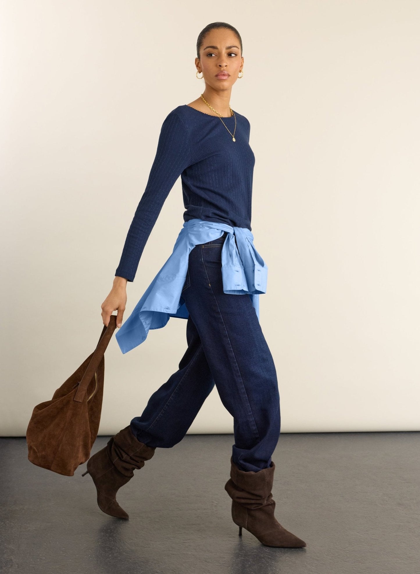 Maeva Ribbed Long Sleeve Top - Deep Indigo