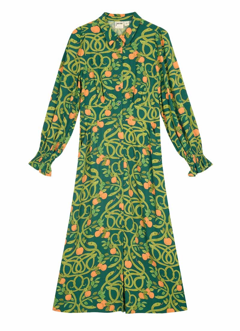 Mallory Serpents And Apples Print Midaxi Dress - Green