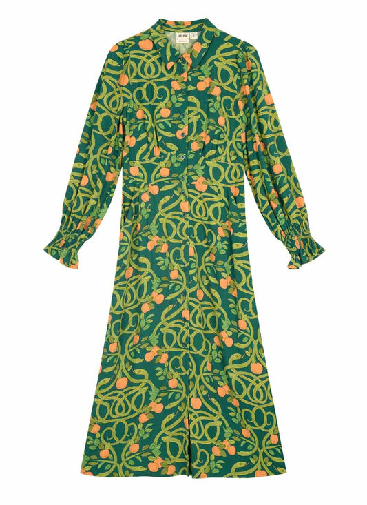 Mallory Serpents And Apples Print Midaxi Dress - Green