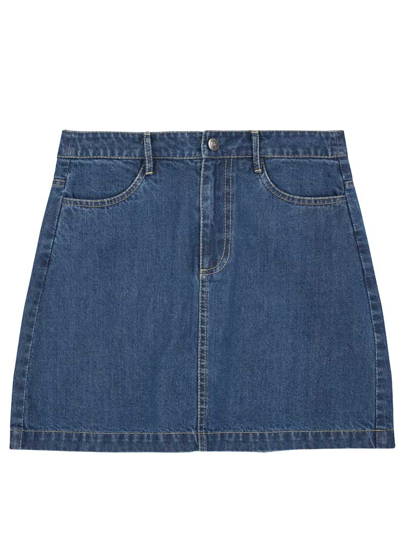 Mandy Mid Wash Denim A-Line Mini Skirt - Blue
