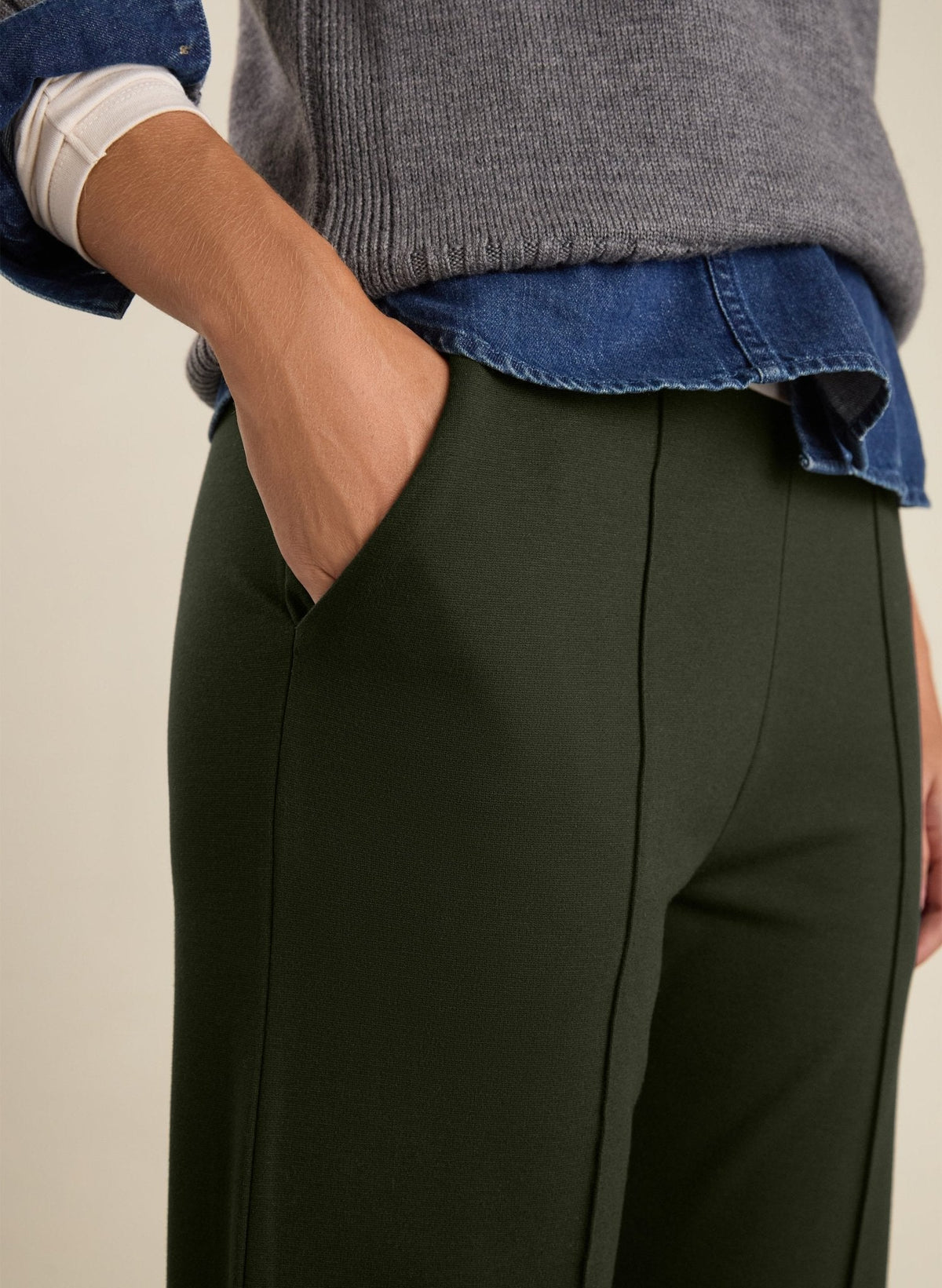 Marian Ponte Wide Leg Trousers - Deep Khaki