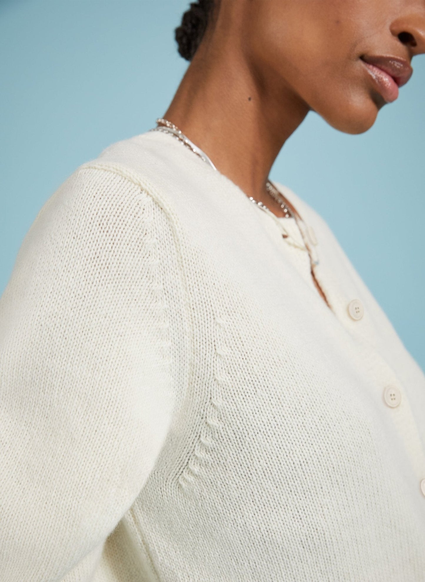 Marie Wool Blend Crew Neck Cardigan / Cream