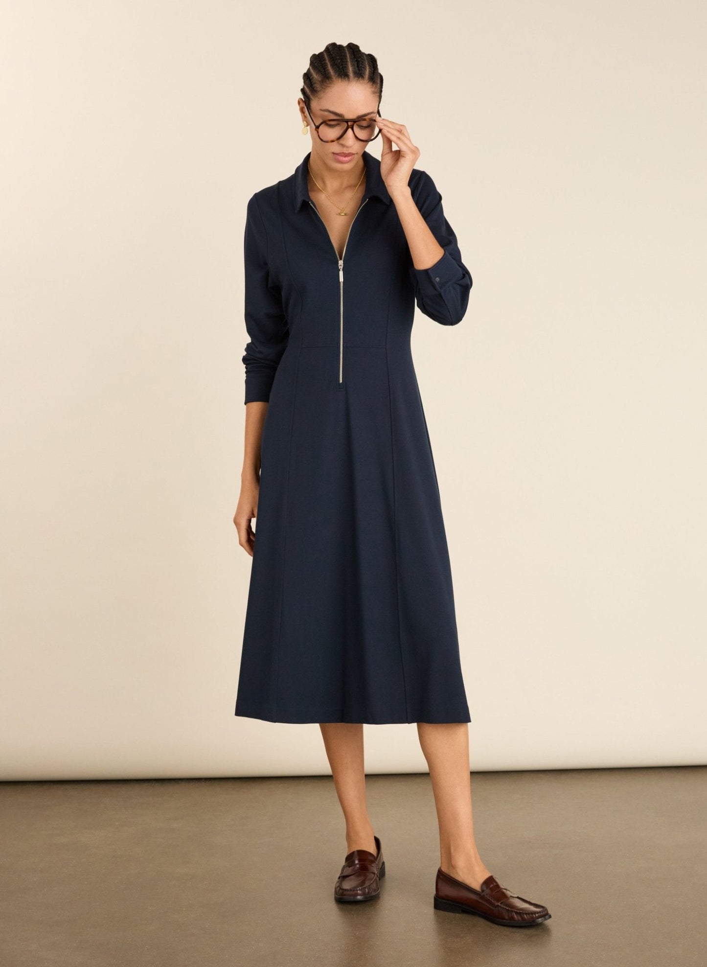 Mariposa Ponte Midi Dress / Classic Navy
