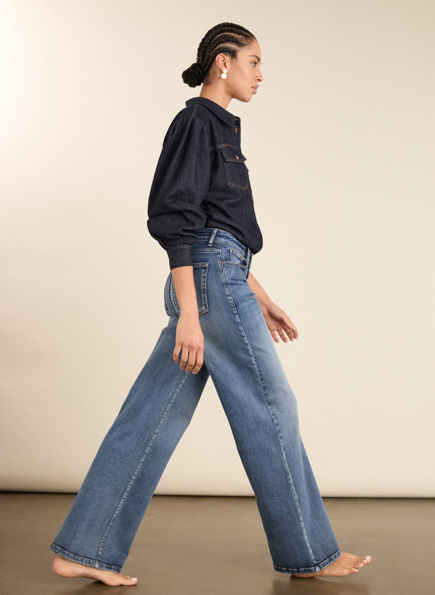 Marta Organic Cotton Stretch Wide Leg Jeans - Vintage Wash