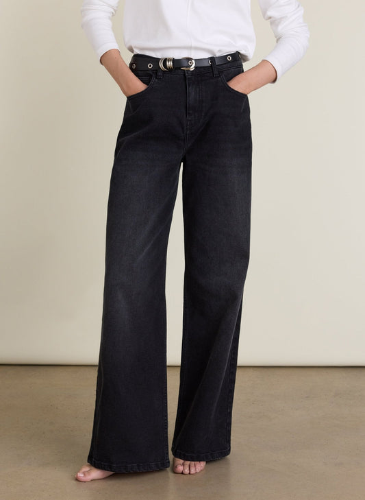 Marta Wide Leg High Waist Jeans - Washed Black