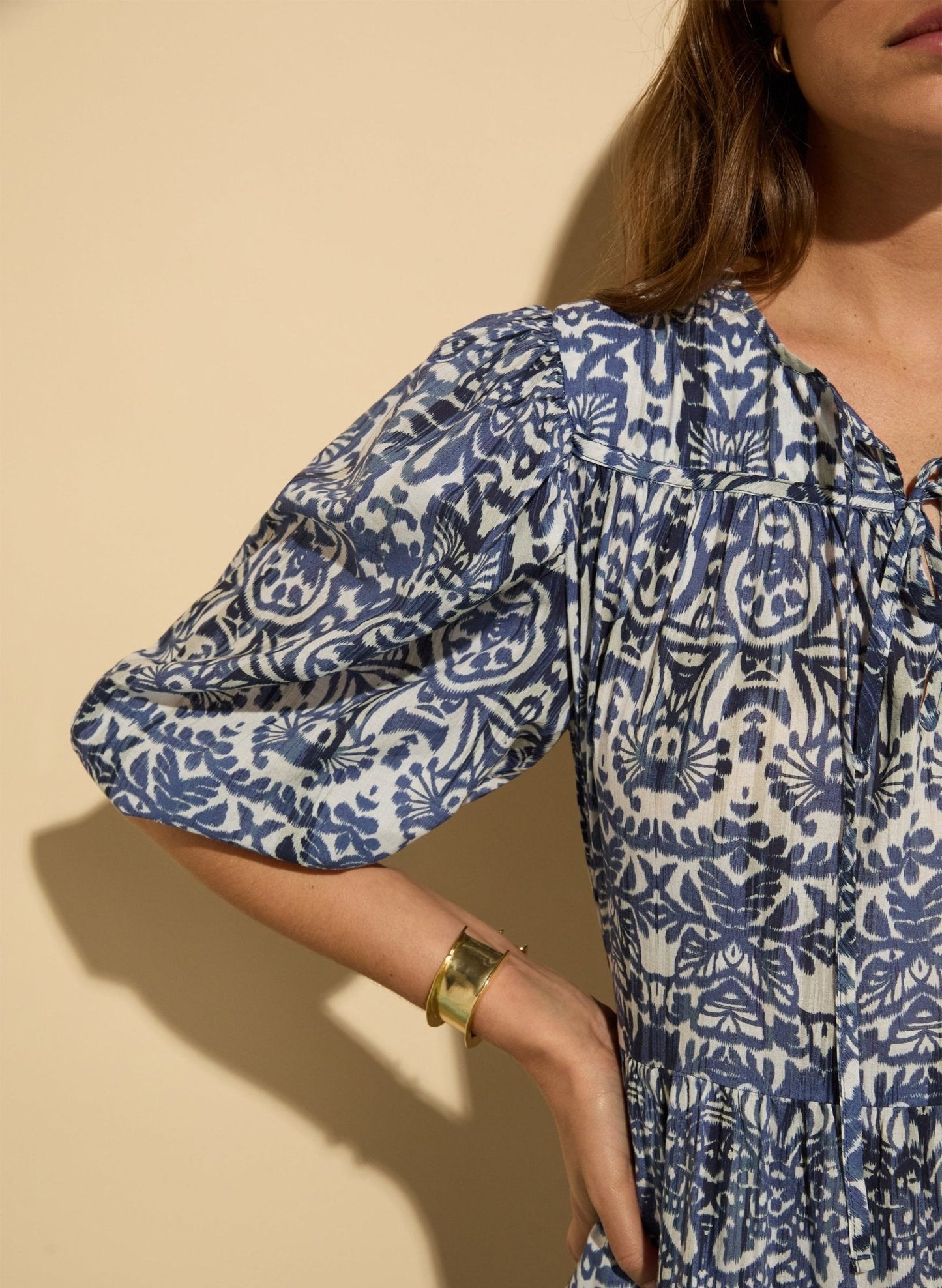 Mathilda Organic Cotton Kaftan Dress / Blue Stencil Geo