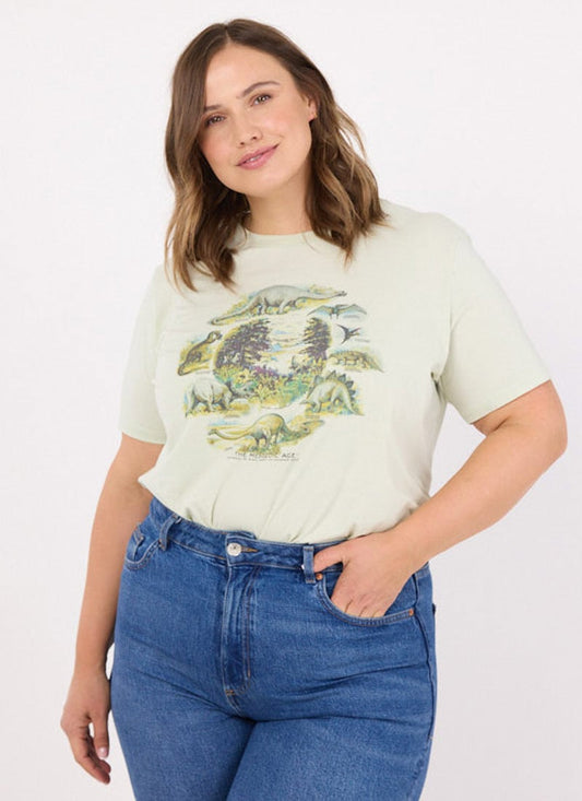 Mesozoic Vintage Dinosaur Graphic Tee - Sustainable Organic Cotton (Green)