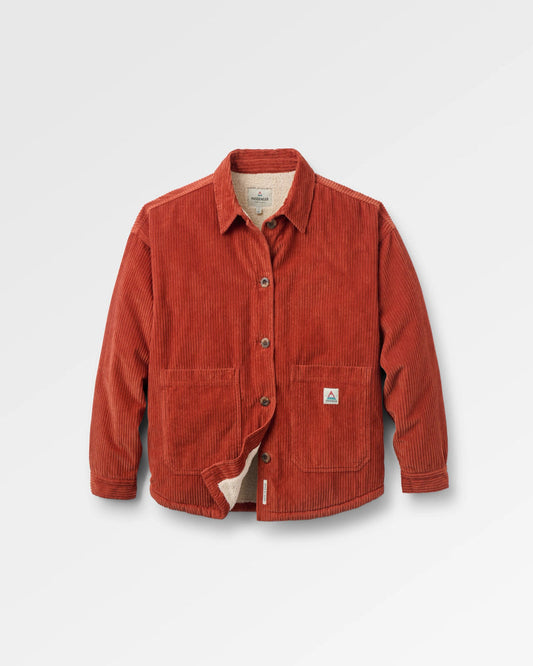 Warm rust coloured corduroy overshirt with fleece lining.
