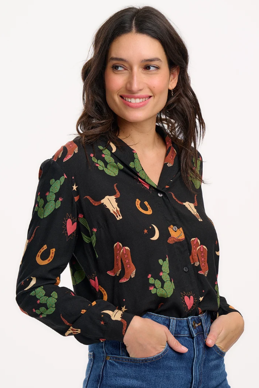 Micah Revere Shirt - Black, Cowgirl Print