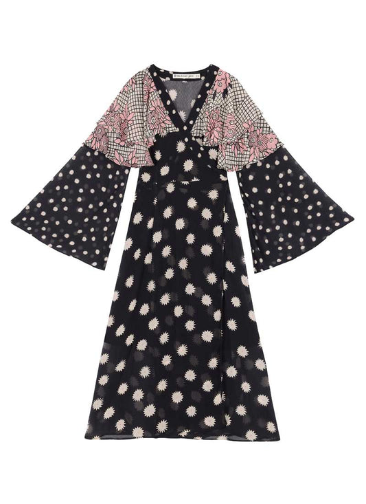 Celia Birtwell X Joanie - Michaelmas Daisy Print Cape Sleeve Wrap Dress (Black)
