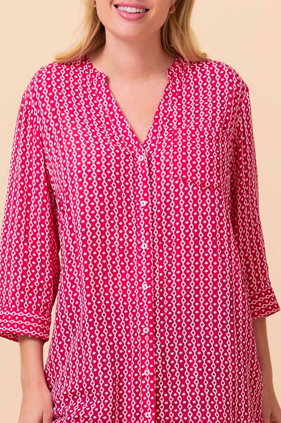 Mila Shirt Tunic - Santorini Red/White