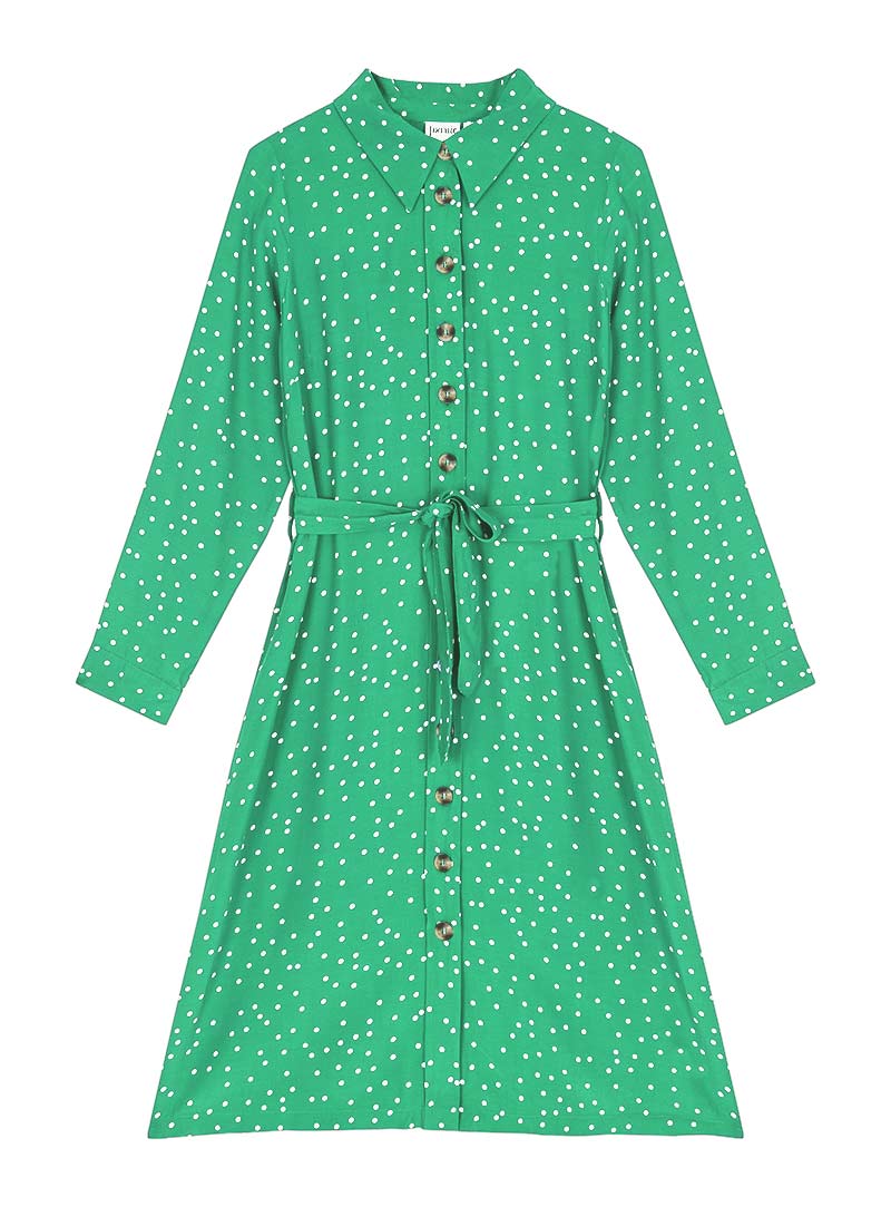 Mina Spot Print Button-Down Midi Dress - Green
