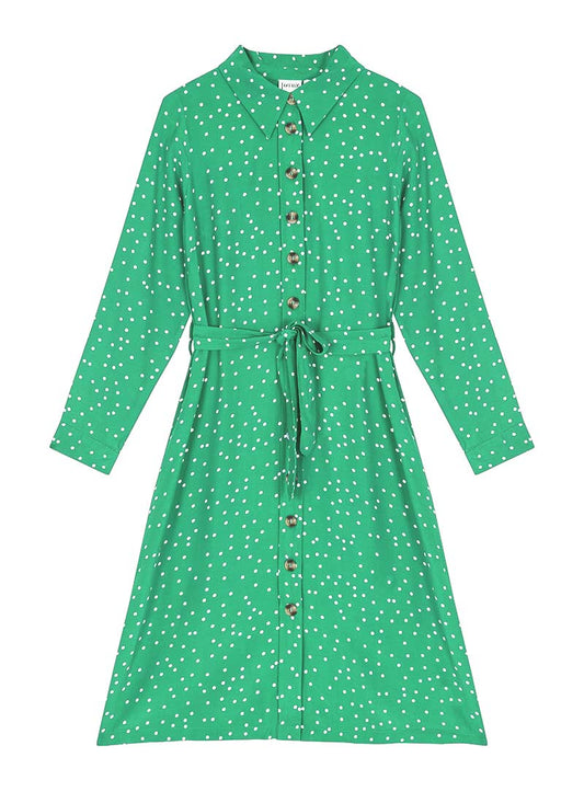 Mina Spot Print Button-Down Midi Dress - Green