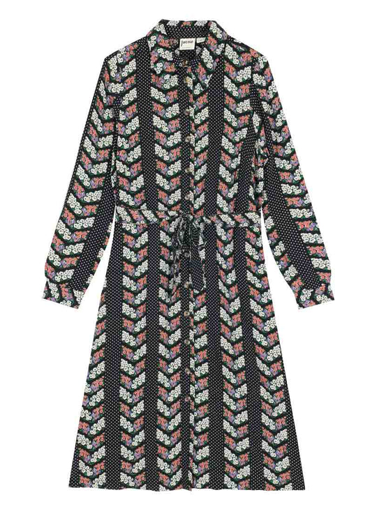 Mina Floral Chevron Print Button-Down Midi Dress (Black)