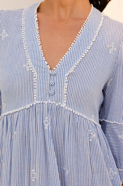 Mindy Cotton Dress - Organic Cotton, Blue Stripe