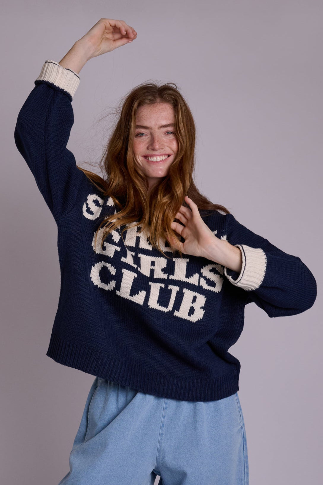 Knitted Strong Girls Club Jumper - Navy