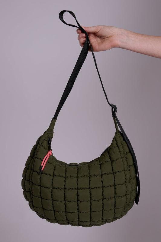 Dumpling Khaki Quilted Crossbody Bag