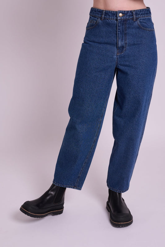 Dolly Mid Wash High Rise Barrel Leg Jean