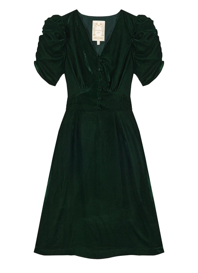 Christina Hendricks X Joanie - Neroli Puff Sleeve Velvet Dress - Dark Green