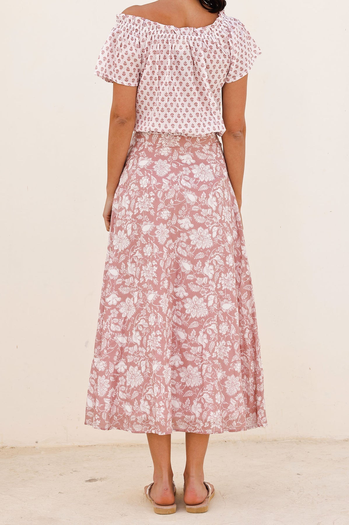 Neve Organic Cotton Skirt - Blossom Dusty Pink/White
