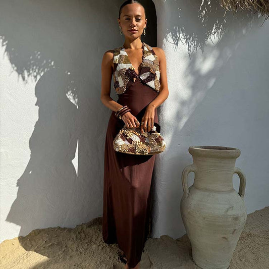 Chocolate Beaded Allegra Dress