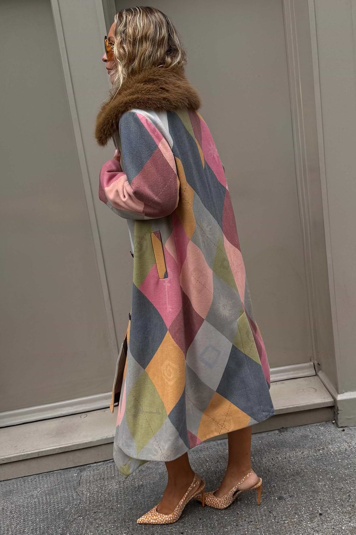 Argyle Wool Blend Long Coat