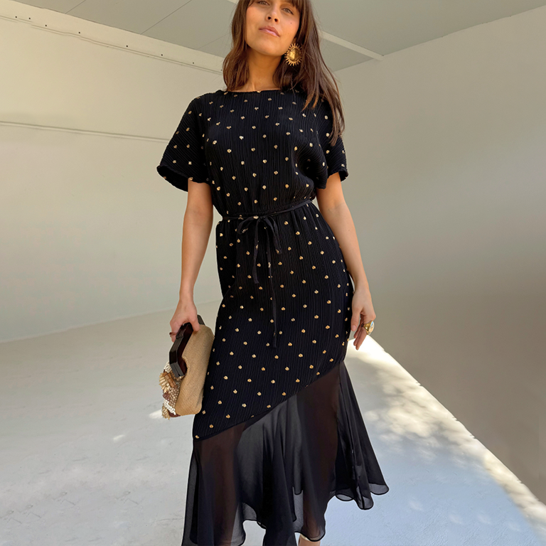 Black Plisse Fifi Dress