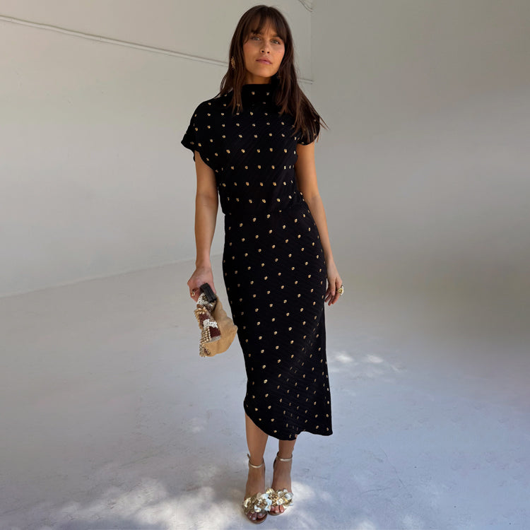 Black Plisse Desiree Dress