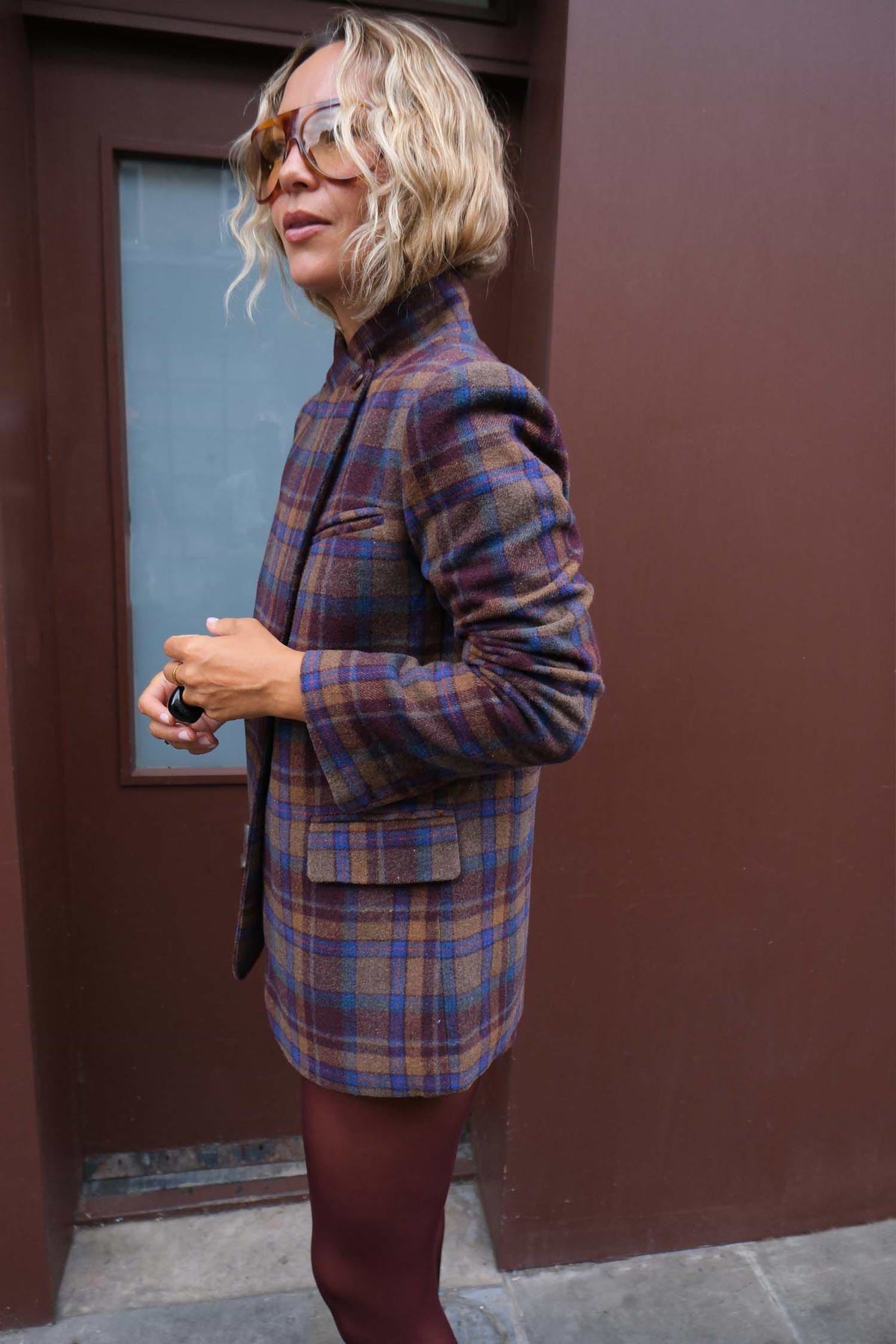 Check Fold Over Blazer