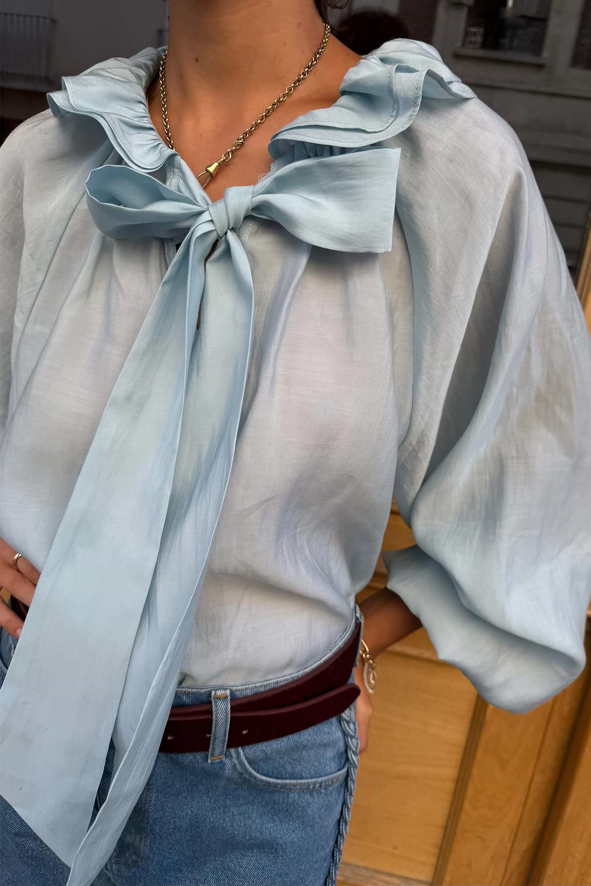 Ice Blue Ruffle Shirt