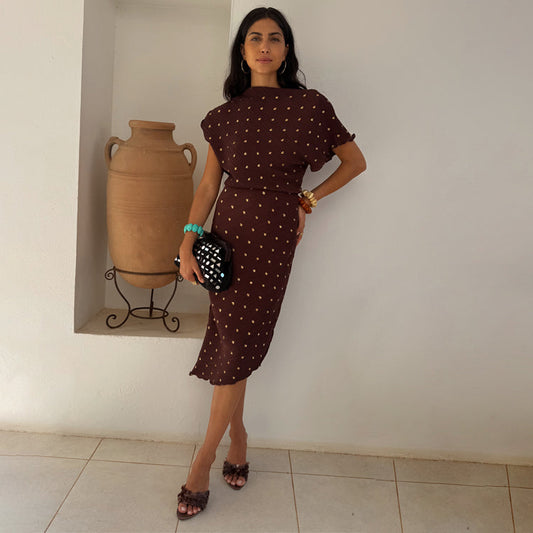 Chocolate Plisse Desiree Dress
