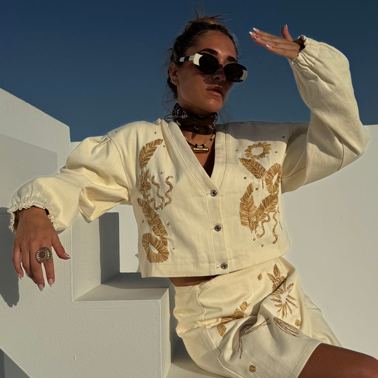 Ecru Cove Raffia Denim Jacket