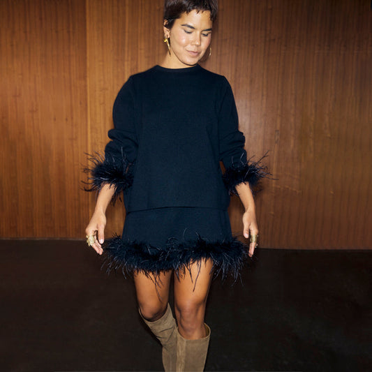 Black Jamie Jumper with Feather Trim