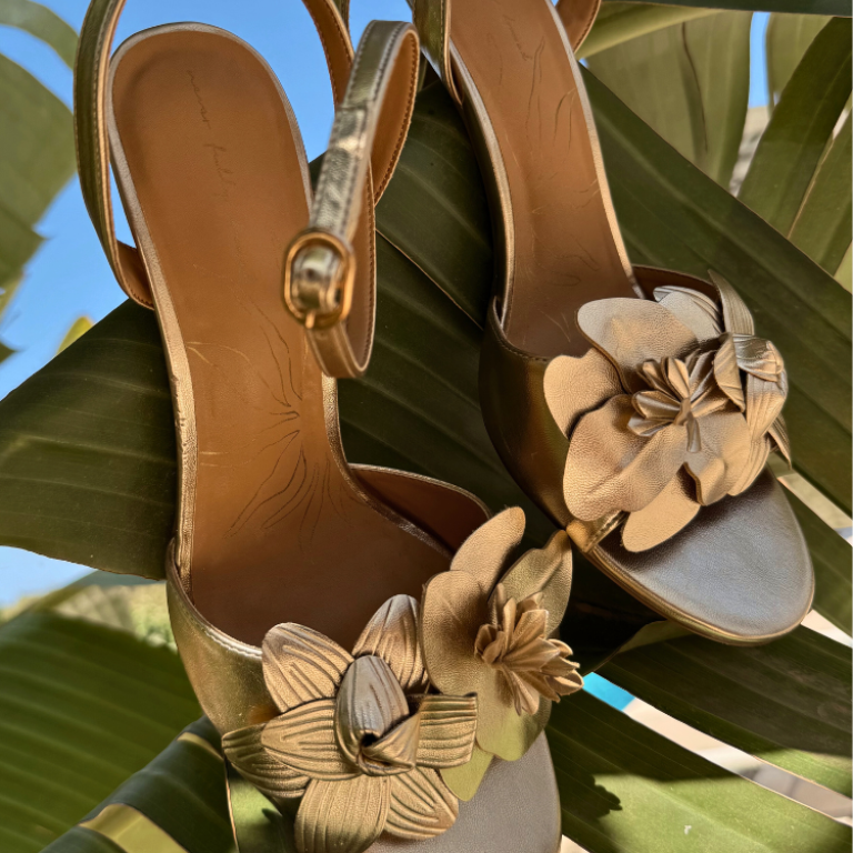 Gold Metallic Flower Heel