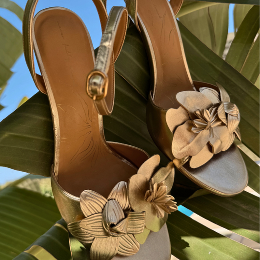 Gold Metallic Flower Heel