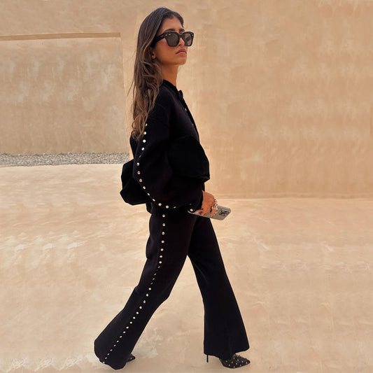 Black Studded Knit Trousers