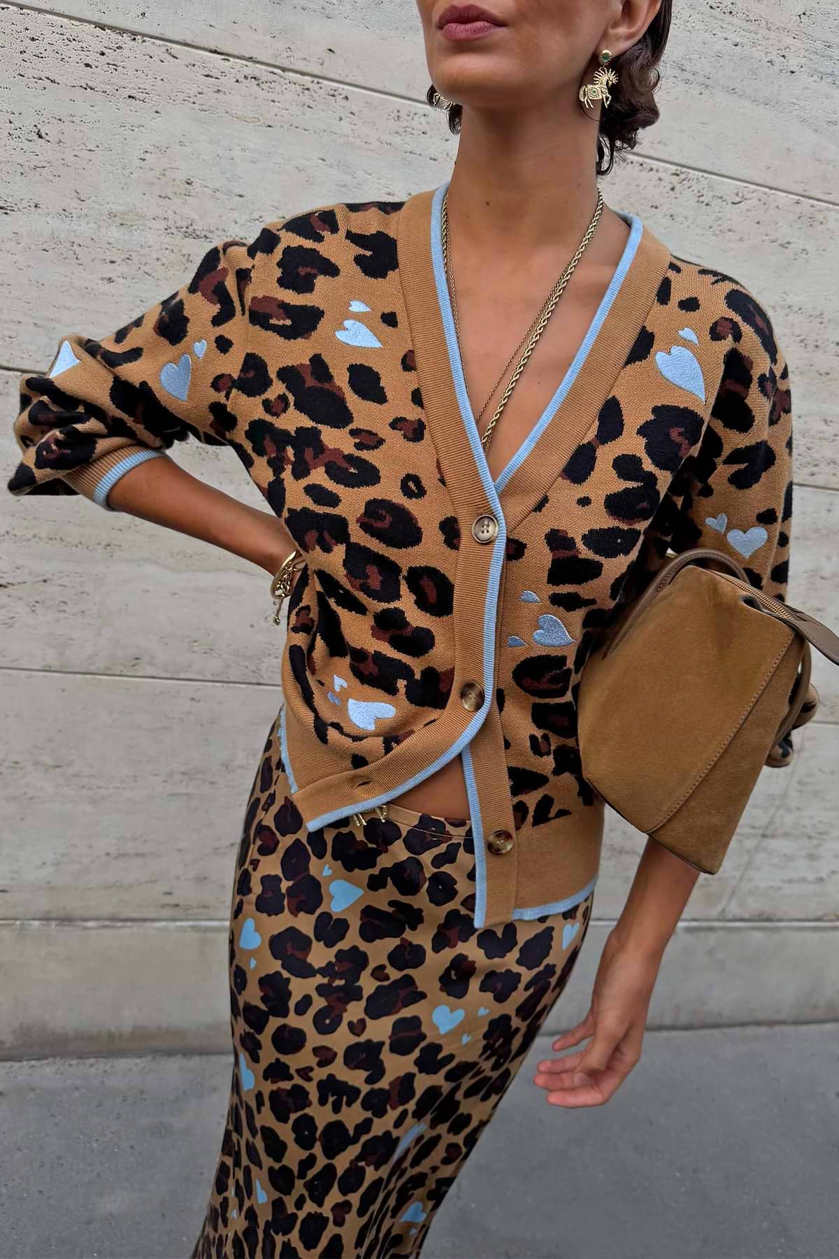 Leopard print cardigan.