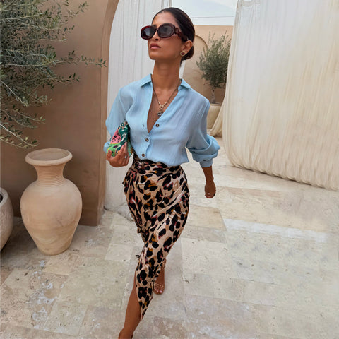 Brown leopard print skirt.