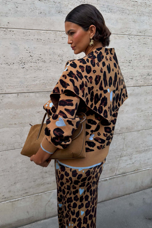 Camel leopard print triangle scarf.