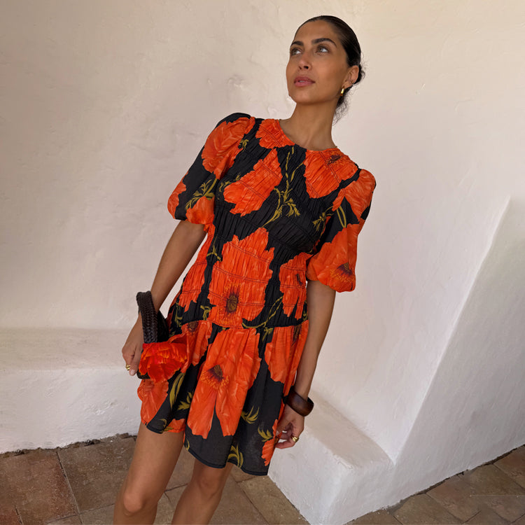 Black Poppy Mini Nara Dress