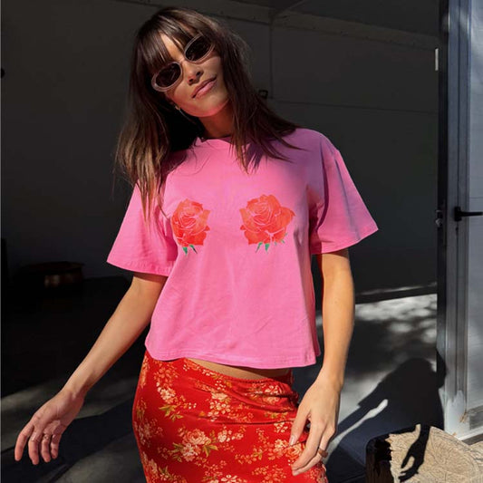 Pink Rose Boob T-Shirt