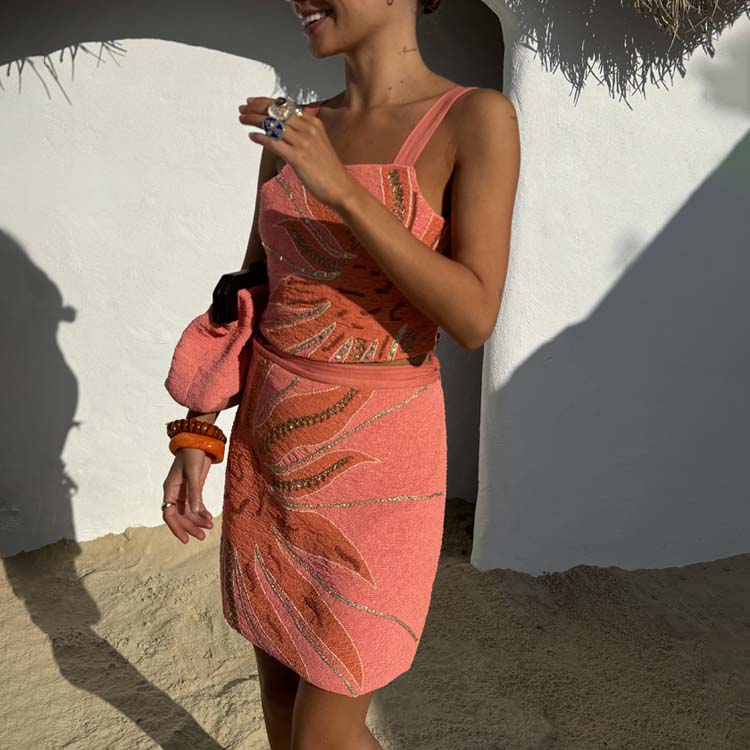 Pink Sol Beaded Wrap Skirt