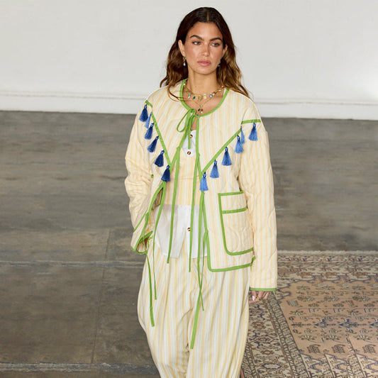 Butter Yellow Stripe Quilted Jacket