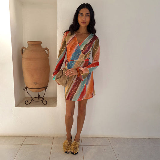 Sunset Stripe Mini Wrap Dress