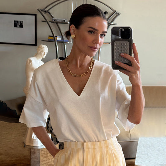 White T Shirt with Shoulder Pads