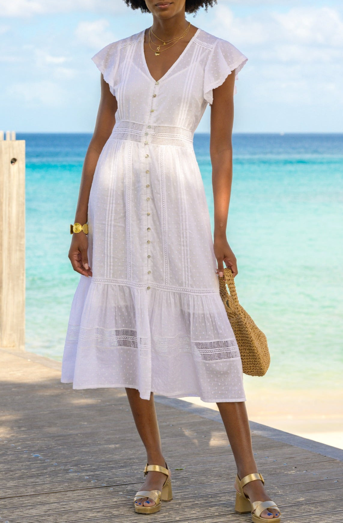 Nyla Cotton Maxi Kaftan Dress - White