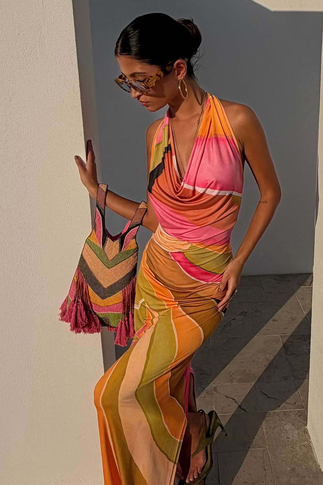 Abstract Beaded Fringe Bag