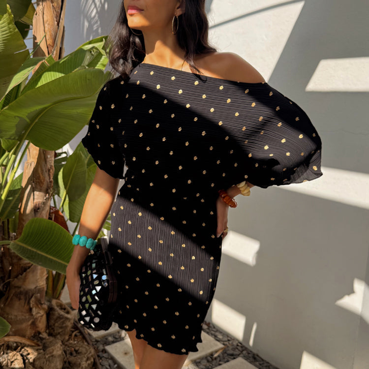 Black Plisse Mini Tilly Dress