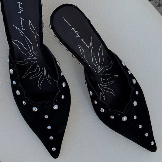 Black Suede Mules with Silver Studs